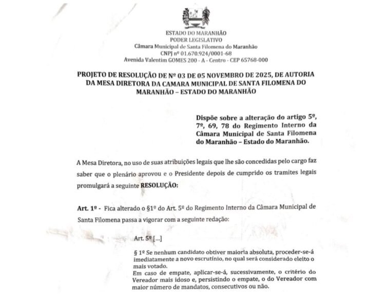 Juiz suspende eleição antecipada da Mesa Diretora da Câmara de Santa Filomena (MA)